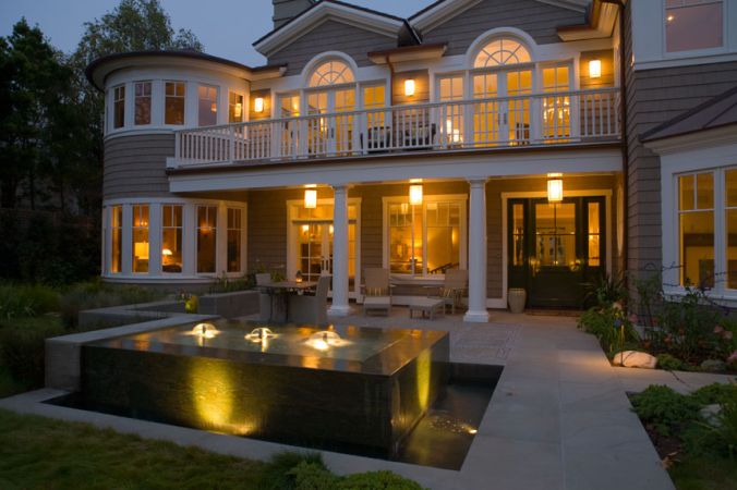 Cape Cod Style House Fountain and Courtyard